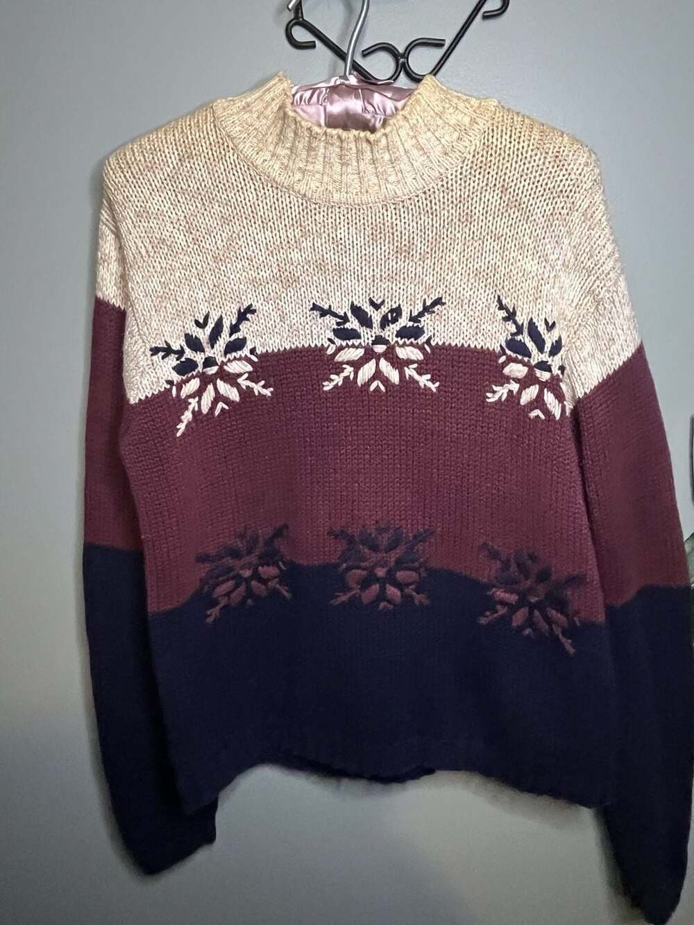 Vintage Paul Harris Design Colorblock Snowflake Knit Sweater Size Small